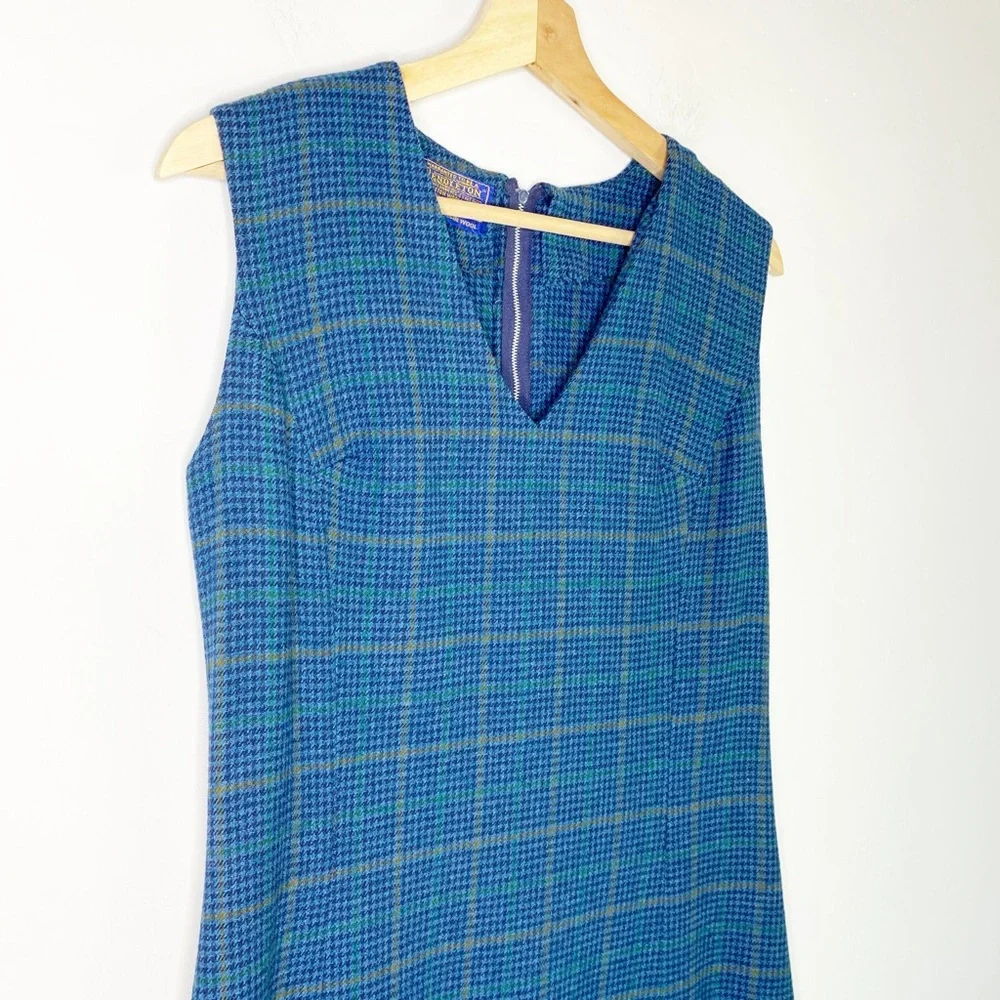 Pendleton Wool Plaid V-Neck Vintage Midi Dress Size L - Picture 4 of 12